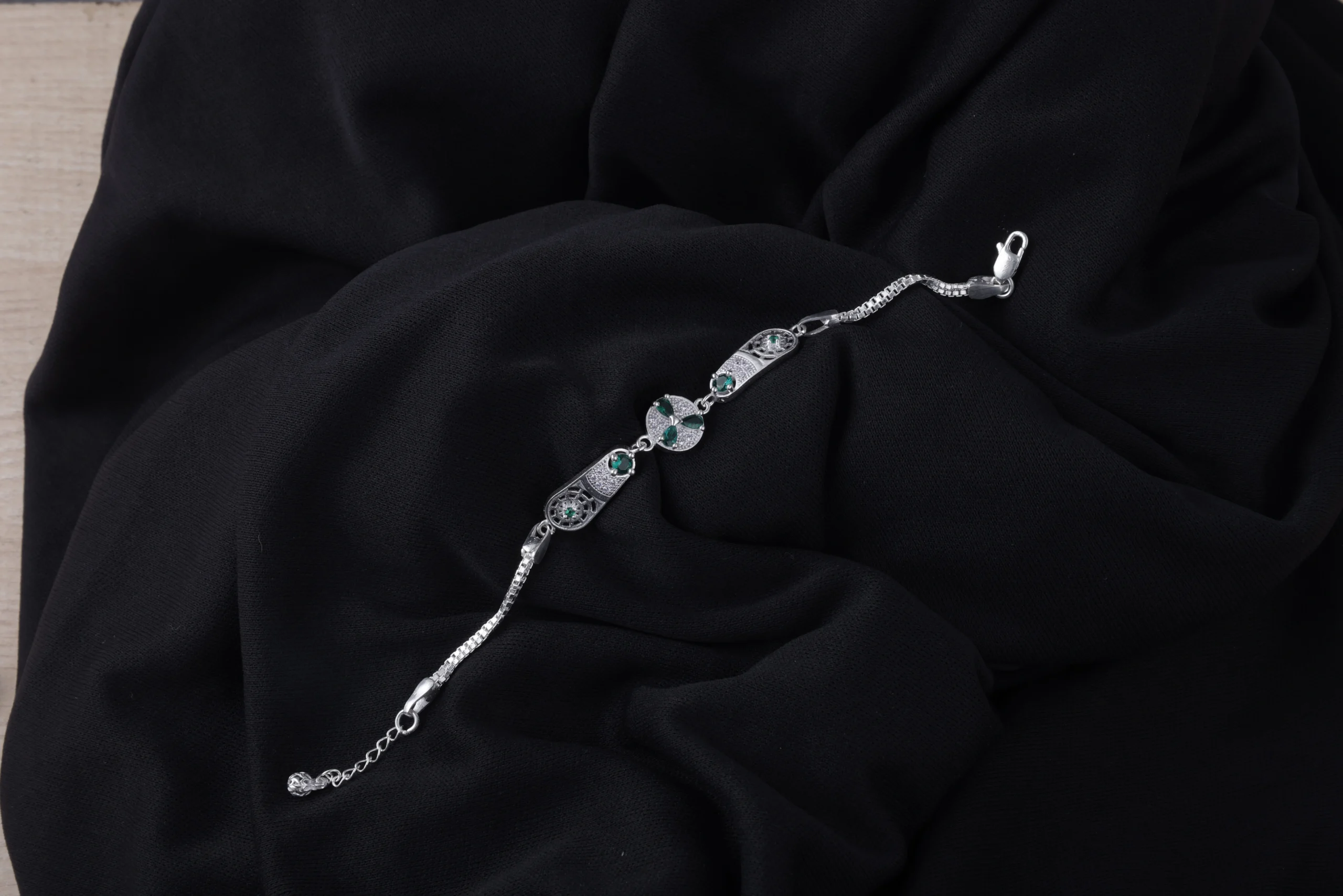 Emerald Radiance Silver Bracelet