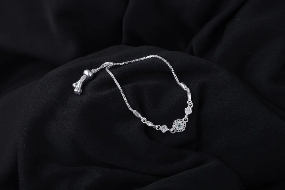 Emerald Blossom Silver Bracelet