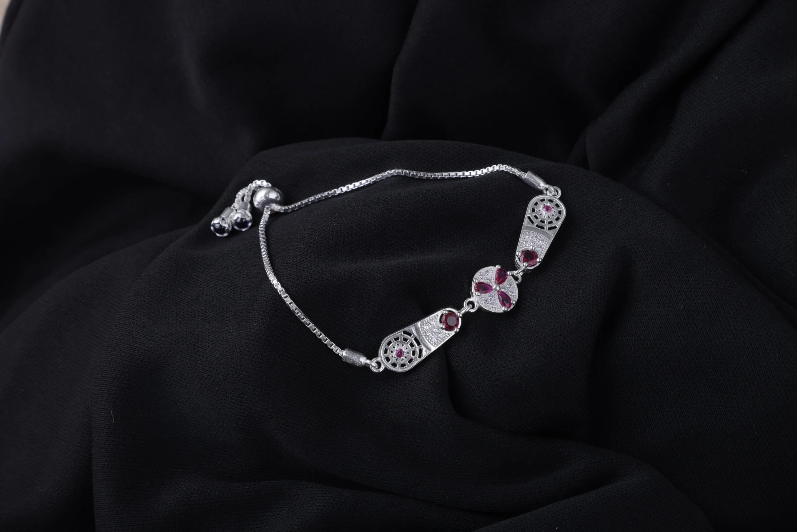 Ruby Radiance Silver Bracelet