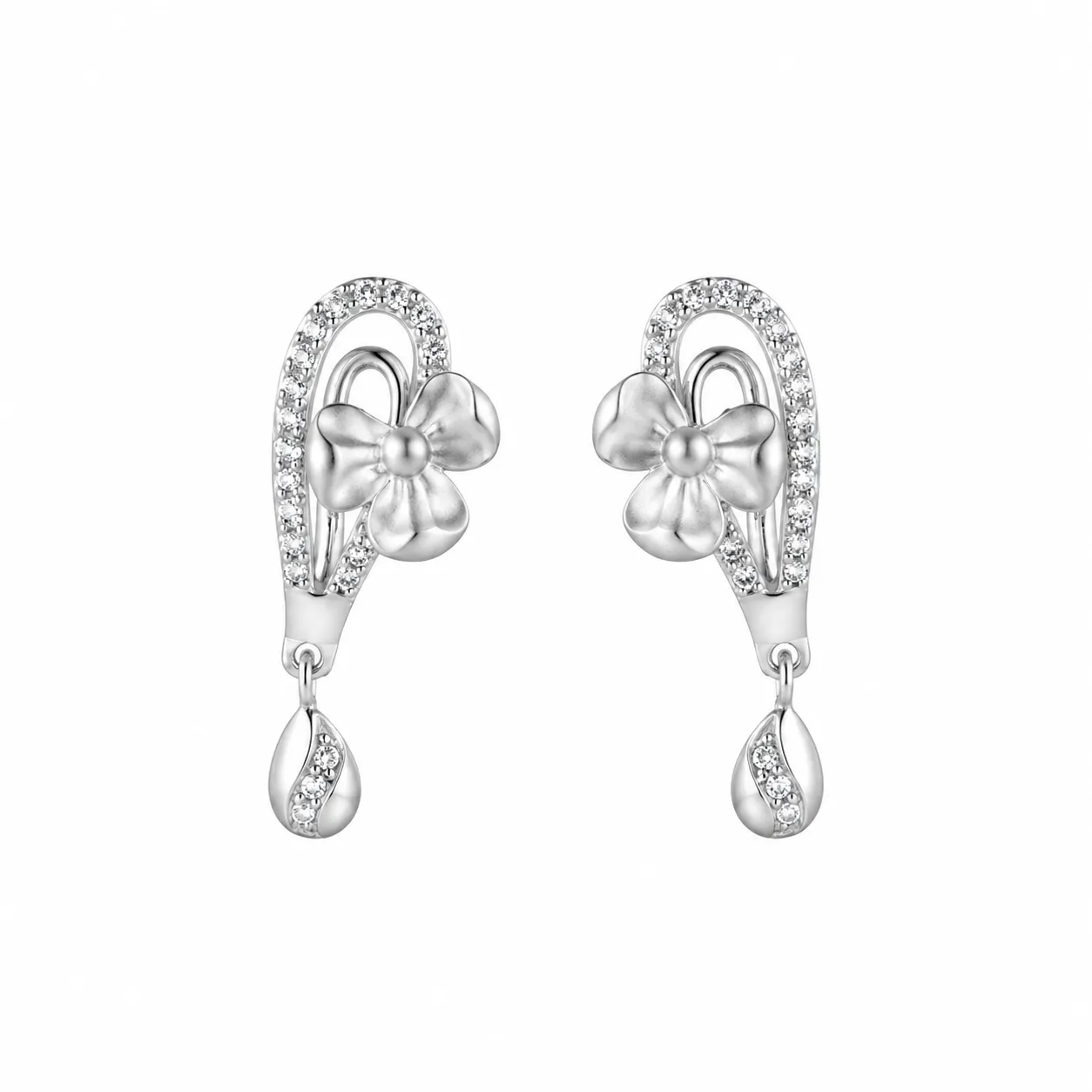 Silver Blossom Drop Earrings