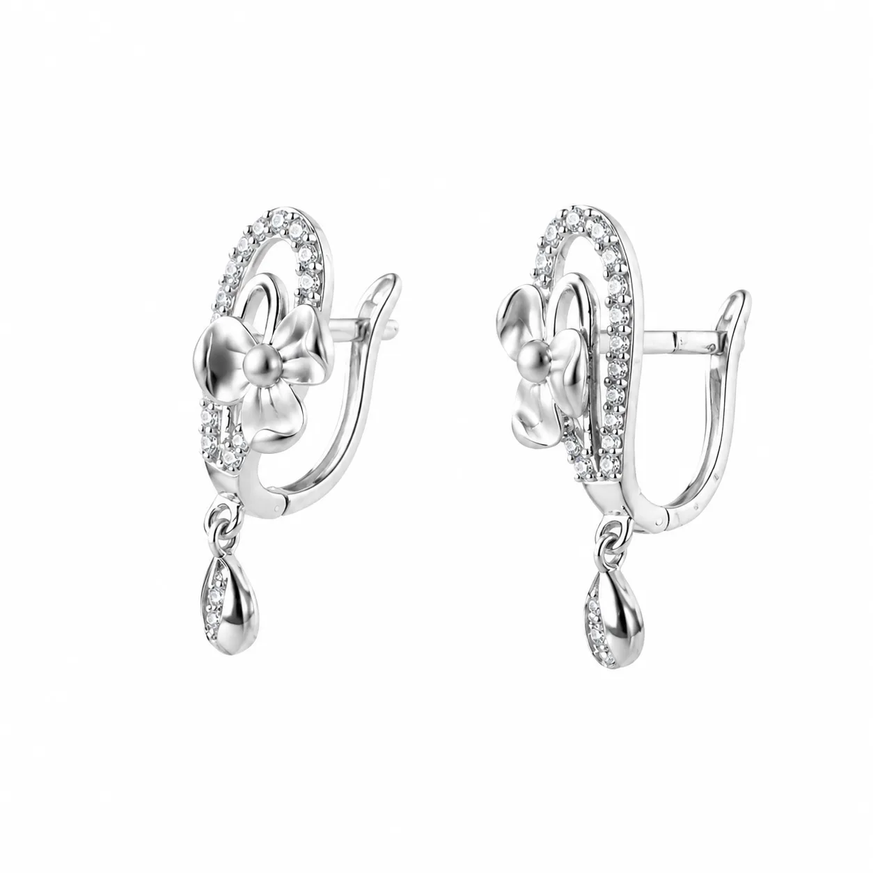 Silver Blossom Drop Earrings - Image 3