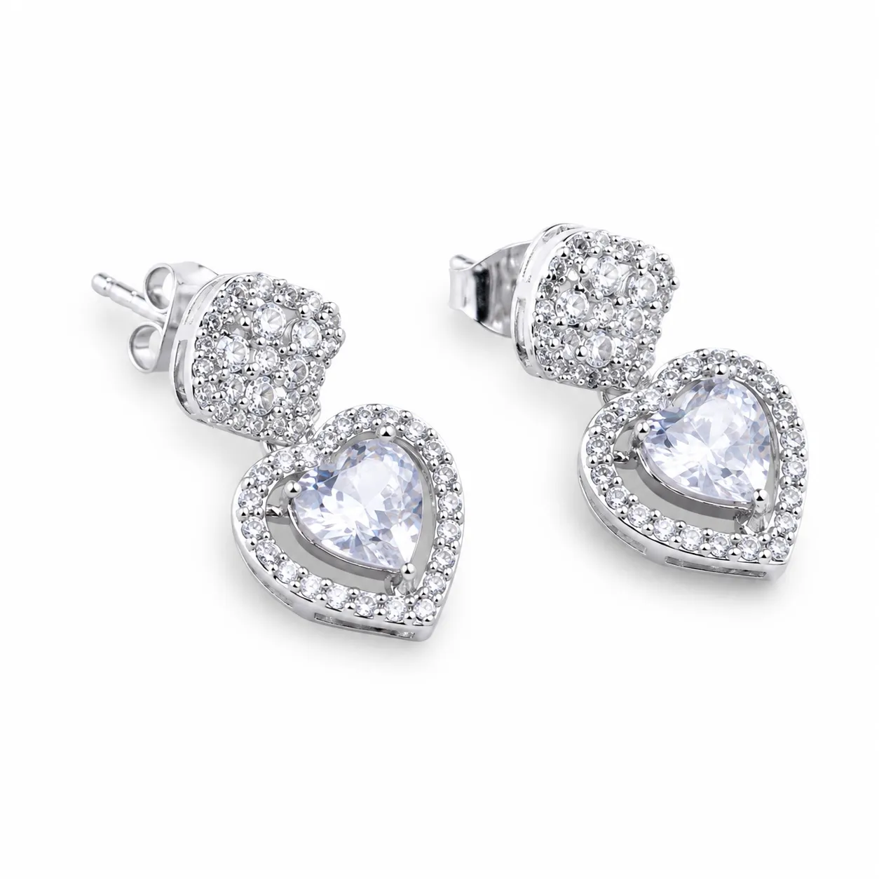 Silver Heart Drop Earrings