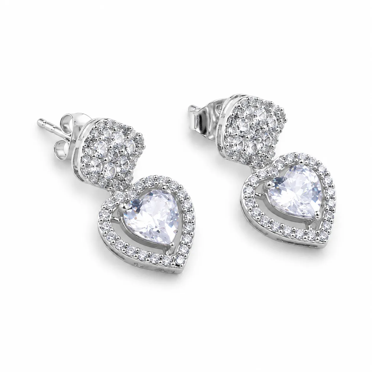 Silver Heart Drop Earrings - Image 2